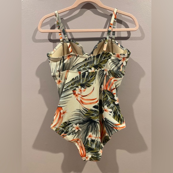 LARGE Kona Sol Tropical Tie-Front High Coverage One Piece Swimsuit - Picture 2 of 4